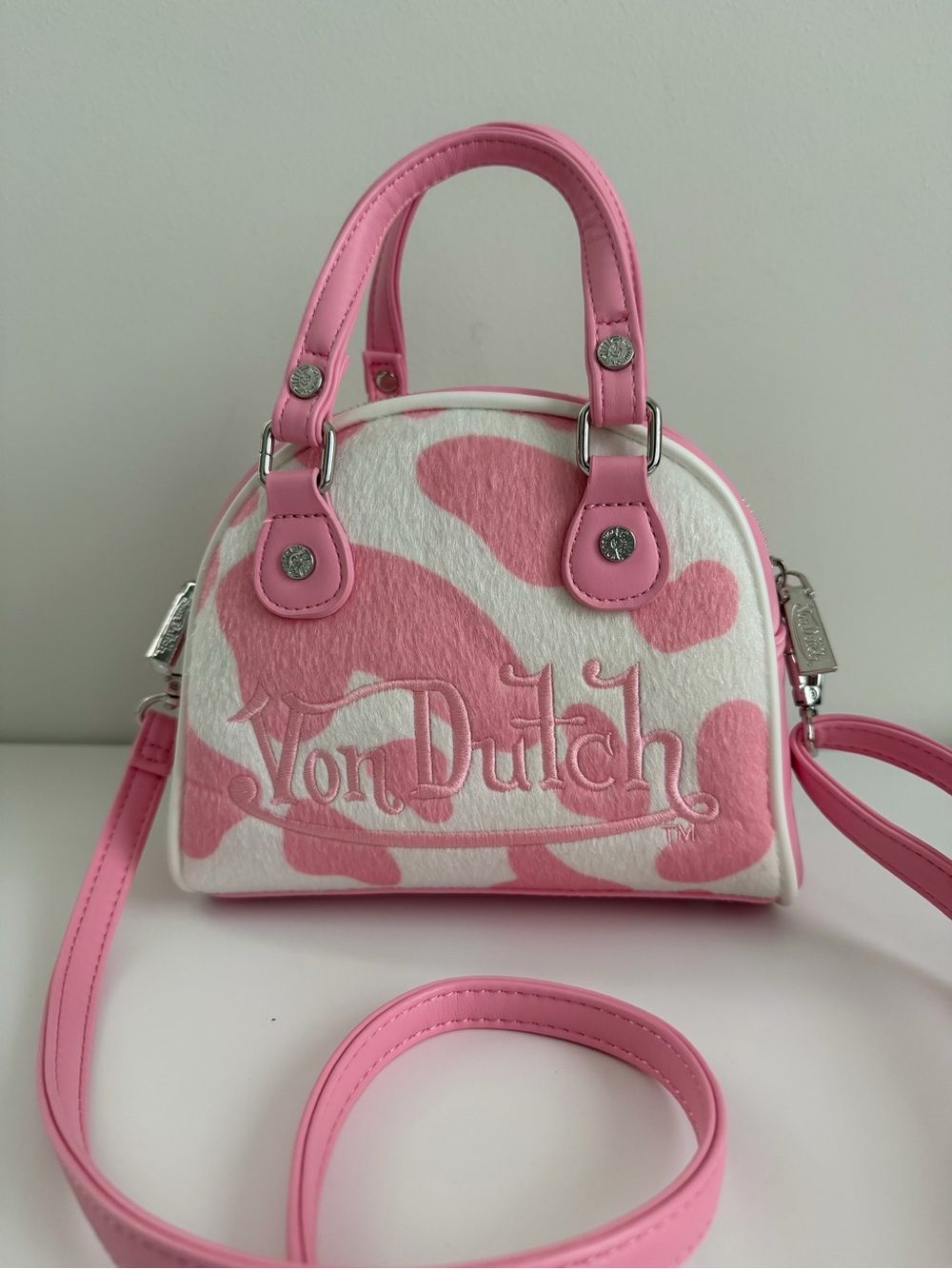 Von Dutch Pink & White Mini Dome Satchel Bag